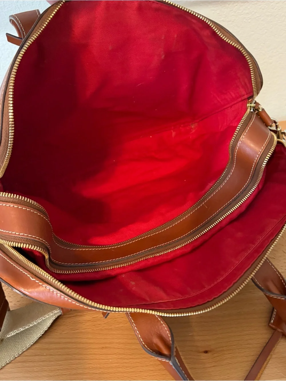 Dooney & Bourke Cognac Double Zip Leather Briefcase Messenger Bag Laptop